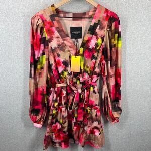 Le Superbe Aromatherapy Floral Pixelated Tie Waist V Neck Button NWT $465 Size 4